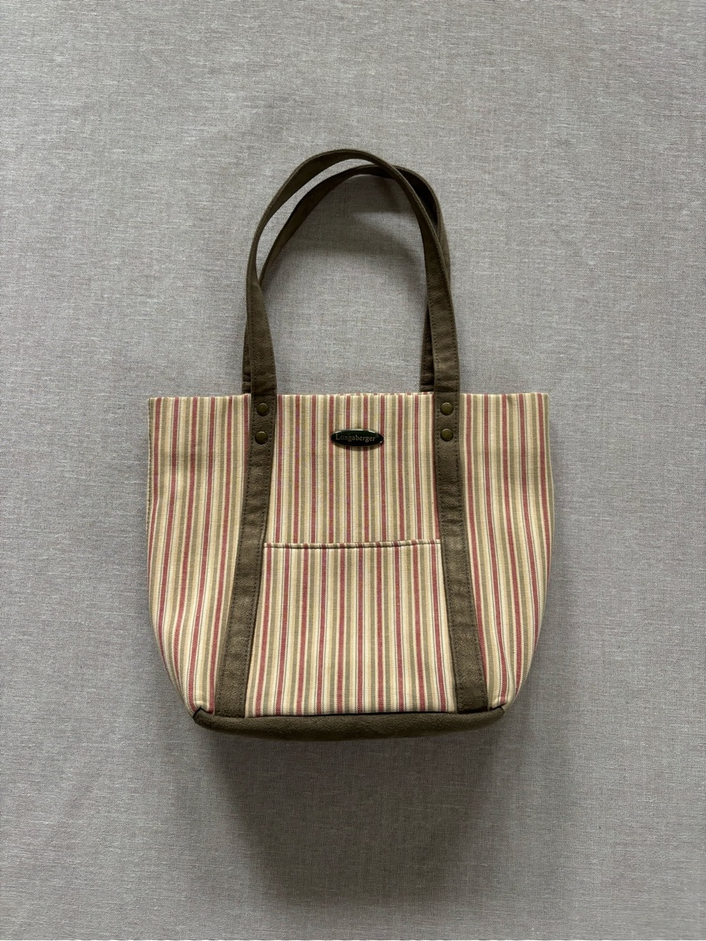 Longaberger Vintage Homestead Tan Striped Brown Canvas Bag